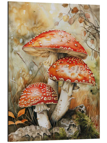Aluminium print Enchanted Caps: Forest Floor Wonders
