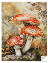 Selvklæbende plakat Enchanted Caps: Forest Floor Wonders