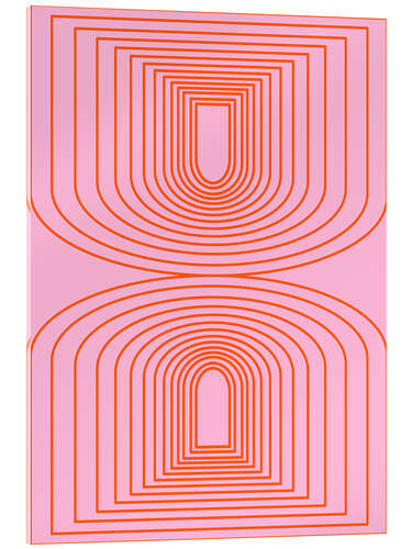 Acrylic print Mid Century Modern Pink and Orange Arch Lines