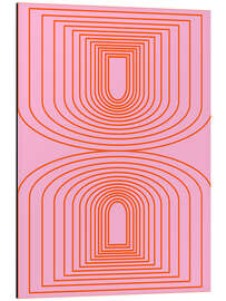 Alubild Mid Century Modern Rosa und Orange Bogenlinien