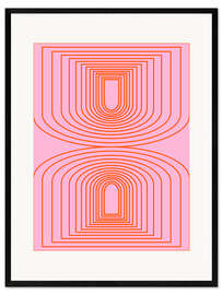 Gerahmter Kunstdruck Mid Century Modern Rosa und Orange Bogenlinien - apricot and birch