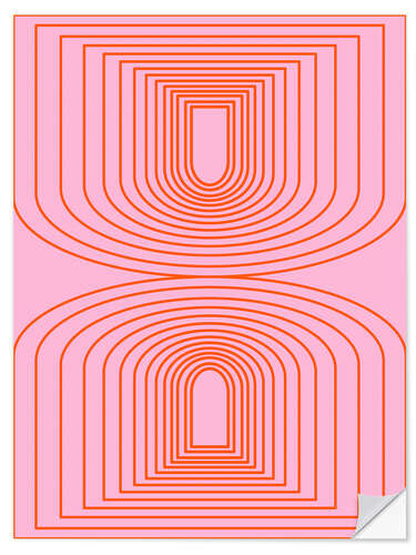 Selvklæbende plakat Mid Century Modern Pink and Orange Arch Lines