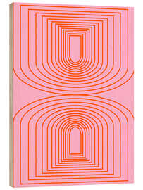 Wood print Mid Century Modern Pink and Orange Arch Lines - apricot and birch