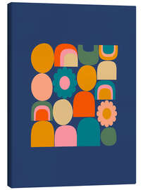 Leinwandbild Geometrische Blumencollage in Blau - apricot and birch