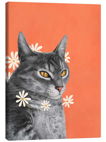 Obraz na płótnie Cat with chamomile flowers