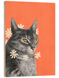 Cuadro de madera Cat with chamomile flowers - Valeriya Korenkova