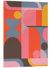 Quadro em acrílico Geometric shapes in dusty blue, pink and orange - apricot and birch