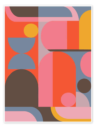 Poster Geometric shapes in dusty blue, pink and orange