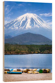 Tableau en bois Picturesque Shoji Lake with impressive Fuji