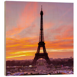 Wood print Eiffel Tower at sunrise