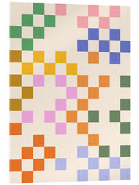 Acrylic print Boho Rainbow Checkerboard - apricot and birch