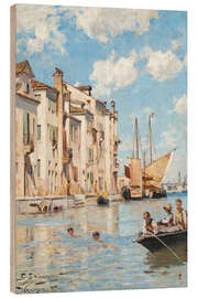 Holzbild Kinder beim Baden - Carl Skanberg, 1882