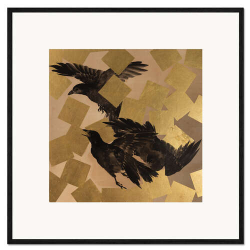 Innrammet kunsttrykk Flight of crows in a snow storm