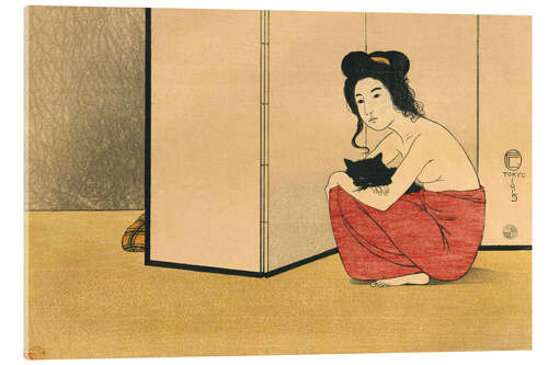 Acrylic print Woman holding a black cat, 1915