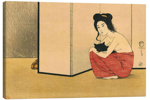 Leinwandbild Frau hält eine schwarze Katze, 1915