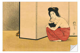 Selvklæbende plakat Woman holding a black cat, 1915