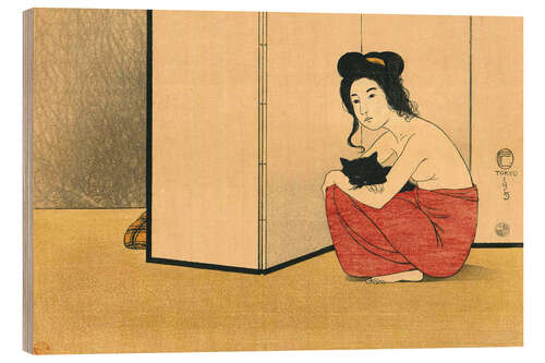 Obraz na drewnie Woman holding a black cat, 1915