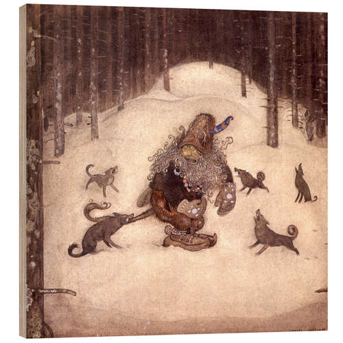Obraz na drewnie Troll and wolves