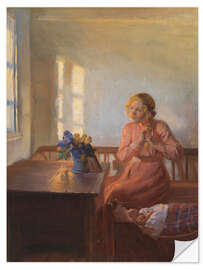 Sticker mural A Young Girl Plaiting her Hair, 1901 - Anna Ancher
