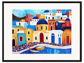 Impression artistique encadrée Santorini Harbour - DejaReve