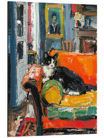 Magnettafel Schwarz-weiße Katze auf dem Sofa