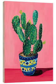 Hout print Pink Cactus