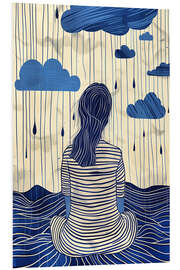 Tableau en PVC Woman in striped dress in rainy weather