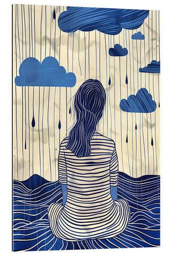 Tableau en plexi-alu Woman in striped dress in rainy weather