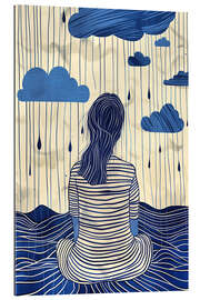 Cuadro de plexi-alu Woman in striped dress in rainy weather