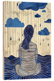 Print på træ Woman in striped dress in rainy weather