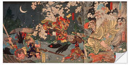 Wandsticker Yoshitsune beim Training mit dem Tengu Sojobo, 1863