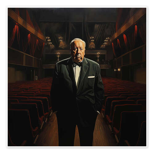 Poster Portrait of Alfred Hitchcock in the cinema