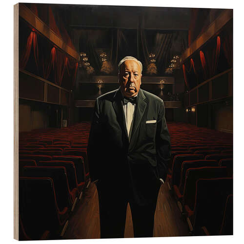 Quadro de madeira Portrait of Alfred Hitchcock in the cinema