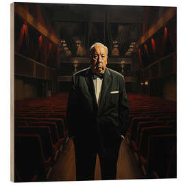 Quadro de madeira Portrait of Alfred Hitchcock in the cinema