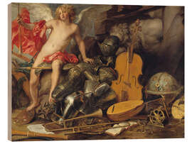 Quadro de madeira Triumphant Cupid among Emblems of Art and War