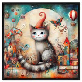 Gerahmter Kunstdruck Katze im Wunderland