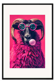 Gerahmter Kunstdruck Pink Pop Art Widder genießt das Leben