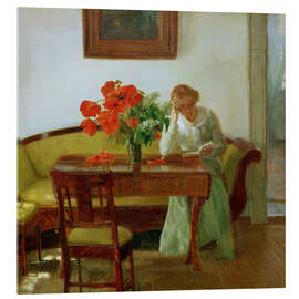 Obraz na szkle akrylowym Interior with poppies and woman reading - Anna Ancher