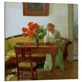 Aluminium print Interior with poppies and woman reading - Anna Ancher