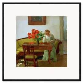 Impression artistique encadrée Interior with poppies and woman reading - Anna Ancher