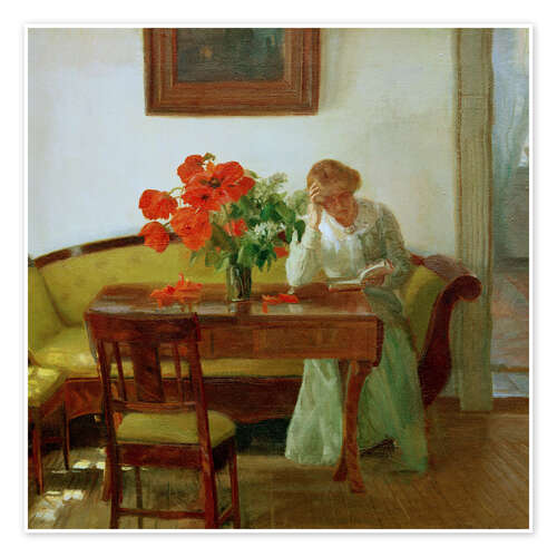 Poster Interior with poppies and woman reading