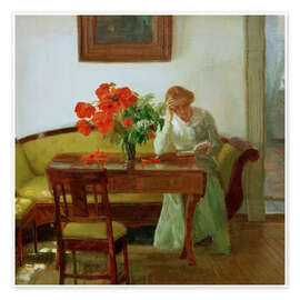 Wall print Interior with poppies and woman reading - Anna Ancher