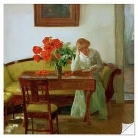 Självhäftande poster Interior with poppies and woman reading