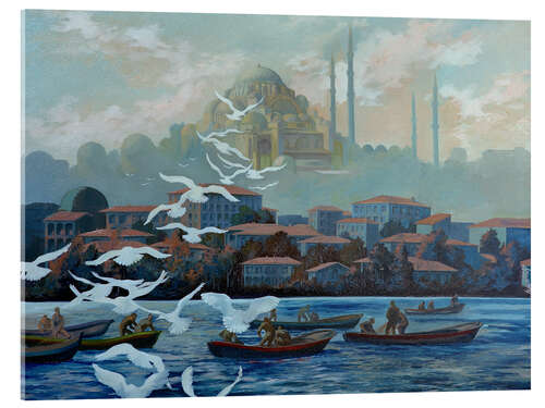 Cuadro de metacrilato Fishermen on the Bosphorus with Suleyman's Mosque, Istanbul