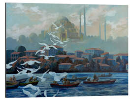 Alubild Fischer am Bosporus mit Süleymans Moschee, Istanbul