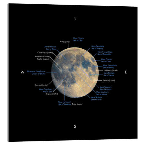 Stampa su vetro acrilico Mappa della Luna Piena (inglese e latino)