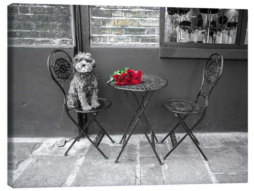 Tableau sur toile Dog at cafe table
