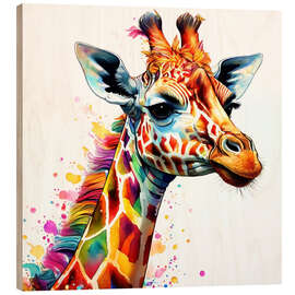 Wood print Watercolour Giraffe