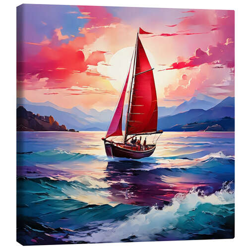 Stampa su tela The Red Sail Boat