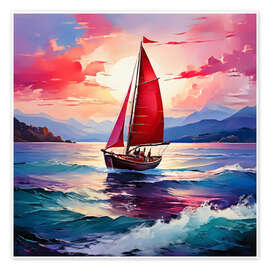 Wall print The Red Sail Boat - Mango Art